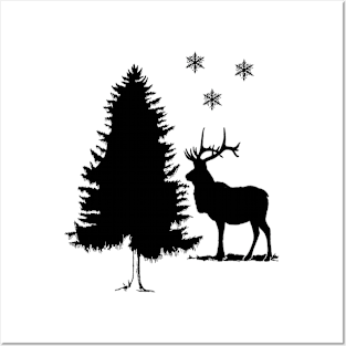 Deer Winter Scene Posters and Art